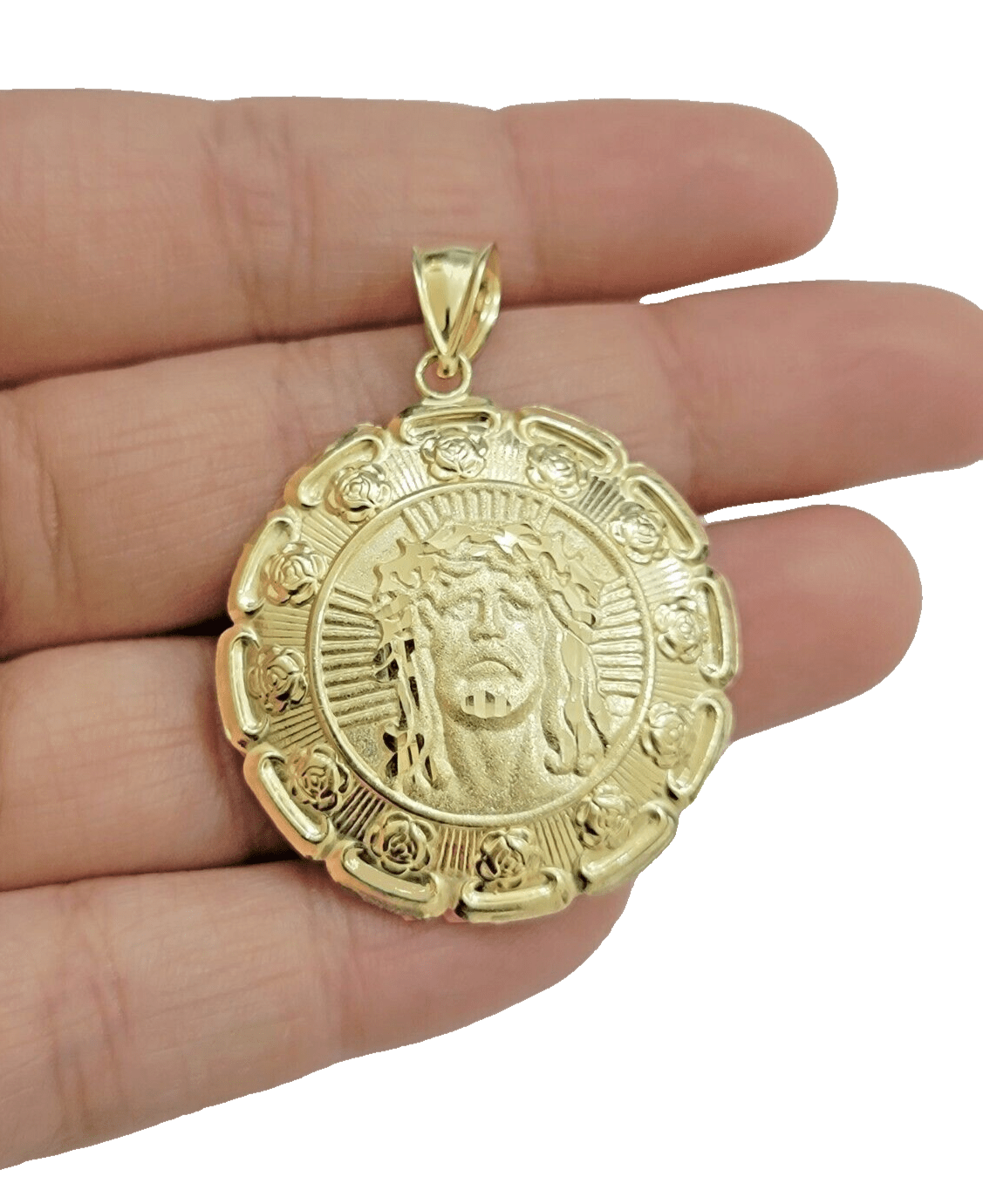 Real 10k Jesus Virgin Mary Charm Pendant Yellow Gold 1.8 Inch Chain Necklace New - GoldenlinQ